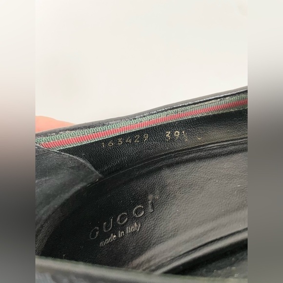 Gucci Black Canvas Leather lined Guccisima GG logo web bow peep toe pumps EU39.5 - Picture 12 of 14